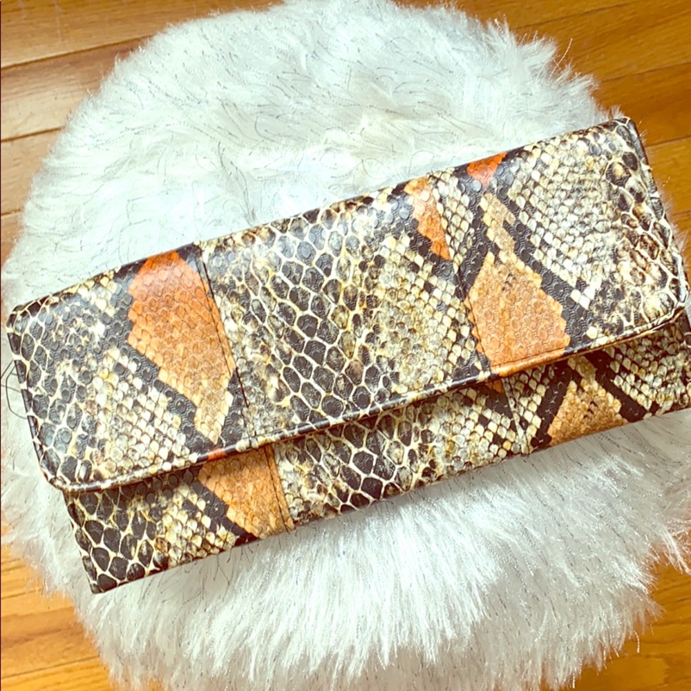 Faux Orange Snake Skin Wristlet